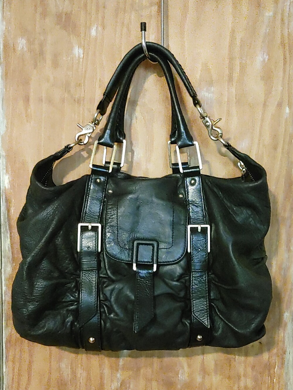 Vintage Y2K Botkier Black Leather Sasha Duffle Satchel Bag